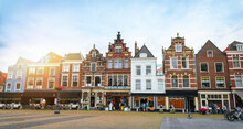 Traditional Houses On Market Square Of Old Beautiful City Delft, Netherlands