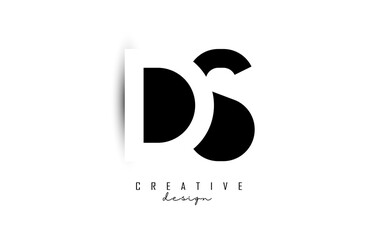 Letters DS Logo with black and white negative space design. Letters D and S with geometric typography.