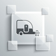 Wall Mural - Grey Rv Camping trailer icon isolated on grey background. Travel mobile home, caravan, home camper for travel. Square glass panels. Vector