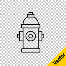 Black Line Fire Hydrant Icon Isolated On Transparent Background. Vector
