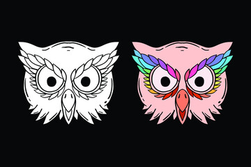 Owl colorful illustration hand drawing print on t-shirts,jacket,souvenirs or tattoo