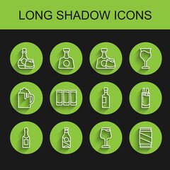 Sticker - Set line Champagne bottle, Beer, Whiskey and glass, Wine, can, Shot, Cocktail Bloody Mary and icon. Vector