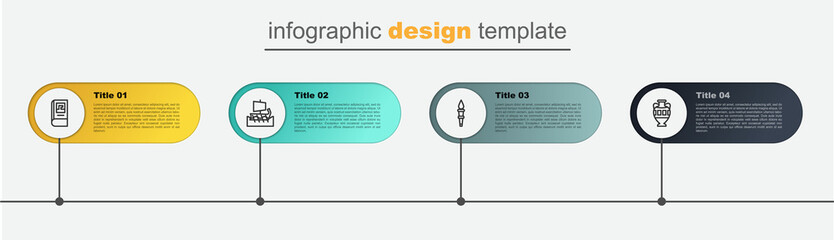 Wall Mural - Set line Ancient amphorae, Torch flame, Greek trireme and history book. Business infographic template. Vector