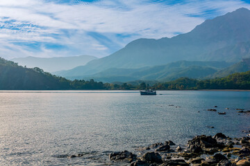 Wall Mural - sea bay among the mountains, view of the South Harbor of the ancient city of Phaselis, Turkey