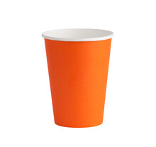 Paper Cup. Orange color paper cup on a white background. Clipping path.