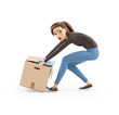 © 3Dmask - 3d cartoon woman lifting heavy box