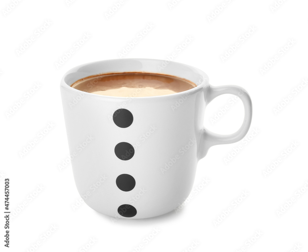 Cup of natural hot chocolate on white background