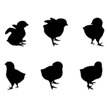 Silhouettes Of Rooster, Hen, Chick, Chicken, Pig, Horse, Duck, Cow