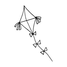 Kite Hand Drawn Doodle. Vector, Minimalism, Scandinavian, Monochrome, Nordic. Toy, Wind, Flying, Ribbon, Tail. Sticker, Icon.