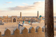 Beautiful view from Kunya Ark Citadel on the Mohammed Rakhim Khan Madrassah. Ichan Kala (or Itchan Qala is walled inner town of the city of Khiva, a UNESCO World Heritage Site), Khiva city, Uzbekistan