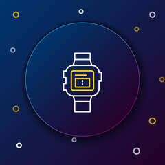 Poster - Line Wrist watch icon isolated on blue background. Wristwatch icon. Colorful outline concept. Vector