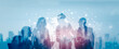 © Danai - Business global network connection telecommunication or Metaverse technology concept, Futuristic silhouette business people group working on virtual meeting with internet link graphic background