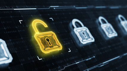 Wall Mural - Digital Padlock icon, Cyber Security and safety information, personal data concept. 3d rendering