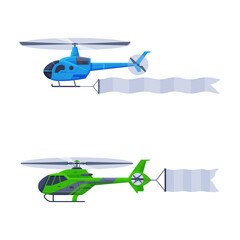 Poster - Flying Aircraft with Fluttering Blank Banner for Advertising in the Sky Vector Set