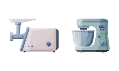 Sticker - Meat Grinder and Stand Mixer as Home or Household Electric Appliance Vector Set