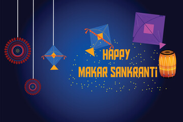 Happy makar sankranti festival, the maghi hindu festival with oriental elements color background 