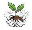 Pair of hands holding plant and soil. Caring for nature concept vector illustration