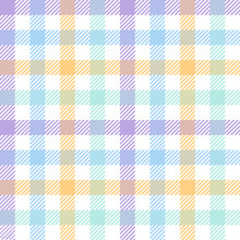 Gingham Check Plaid Colorful Seamless Pattern. Pastel Vichy Tartan Background. Vector Flat Backdrop. Design For Blanket, Shirt, Wrapping, Easter Holiday Fashion Fabric