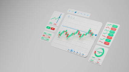 Wall Mural - Financial business investment stock market forex crypto currency Trading candlestick data profits analysis chart graph interface display technology, stock chart concept, 3d rendering.