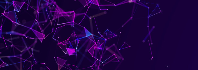 Abstract 3D illustration with connected dots and lines. Wireframe polygonal element. Science and technology. 3d.