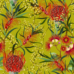 Wall Mural - Australian flowers seamless pattern.