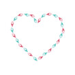 Heart frame with pink and turquoise crystals on white background in cartoon style. Cute watercolor illustration with jewels