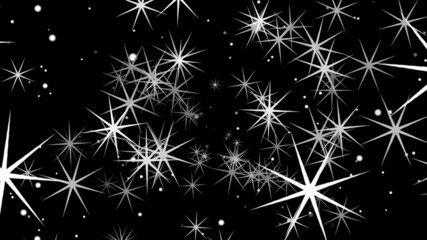 Wall Mural - futuristic flight of snowflakes in the night sky. close-up. 3d. 4k. isolated black background.
