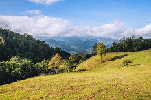 Background Beautiful Natural Landscape On The Mountain Viewpoint. At Sheep Farm Doi Pha Tang In Thailand