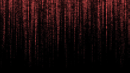 Matrix on vector background. Binary code. Red falling numbers on a dark background. Cyborg programming and hacking concept.