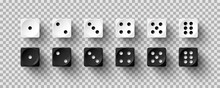 Dice Game With White And Black Cubes, 3d Realistic Gambling Objects To Play In Casino