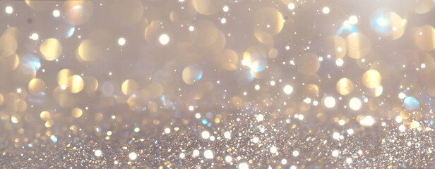 Wall Mural - abstract glowing gold bokeh background. golden holiday glow backdrop. defocused background with blin