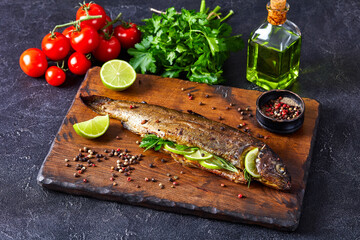 Sticker - whole trout fish baked in an oven