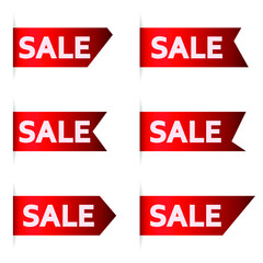 Wall Mural - Discount offer ribbon. Set of red shopping tag ribbons. Collection of shopping ribbons with discounts from 10 to 90 percent. Vector sale icon.