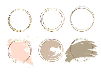 Wall Mural - Vector trendy frame set.  Paint stroke in gold round frame