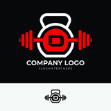 Fototapeta  - Letter D Logo With barbell and kettlebell | Fitness Gym Logo | Vector Illustration of c Logo Design