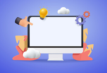 Mock up Desktop computer. Screen device mockup blank monitor. Creative concept idea. Realistic 3d design icons.