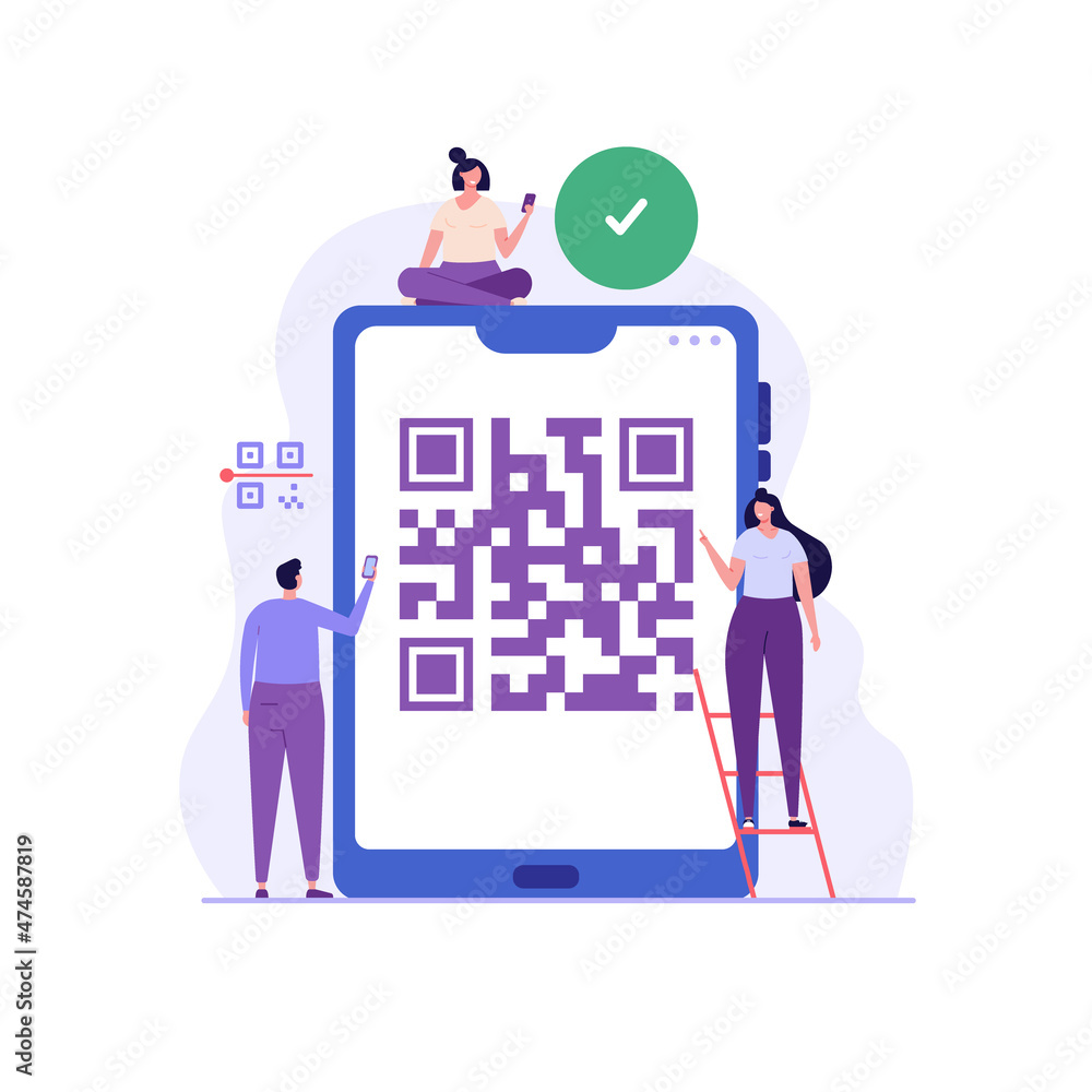 User Scan Qr Image People using phone with QR sign. Users scanning QR-code for account ...