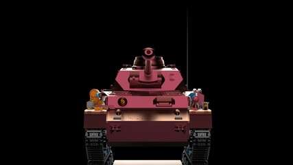 Wall Mural - Metallic red military tank on black-white flash lighting background. Concept image of power strength, dynamic strategy and Strong system. 3D illustration. 3D high quality rendering. 3D CG.