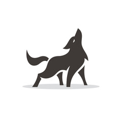 Wall Mural - Simple standing howling wolf silhouette. Black wolf, jakcal, coyote vector logo icon