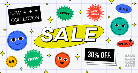 Sticker - Special Offer Sale Banner Vector Design. Hipster background with promo label stickers. Cool trendy Modern Advertising Illustration.