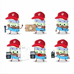 Wall Mural - Ghost hunter cartoon rainbow marshmallow twist character using camera