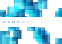 Blue Squares Abstract Tech Geometric Minimal Background. Vector Design
