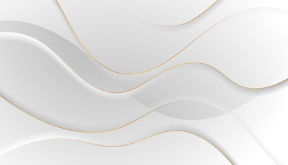 Grey silver smooth flowing waves with curved golden lines abstract background. Vector design