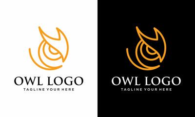 Animal luxury logo owl head, line art, simple and modern icons, editable design templates. on a black and white background.