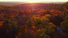 Beautiful Sunset Over The Autumn Trees And Hills Of Gatineau Park