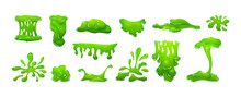 Realistic Green Slime In Shape Of Dripping Blob Splashes Smudges