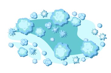 Wall Mural - winter landscape top view. in form of oval. isolated on white background. snowy frosty nature in col