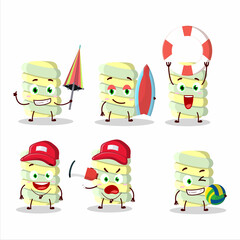 Poster - Happy Face yellow marshmallow twist cartoon character playing on a beach