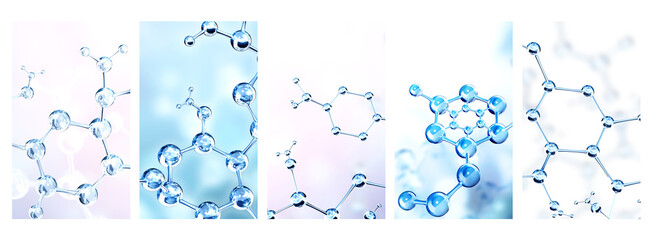 Wall Mural - set of vertical banners with models of abstract molecular structure