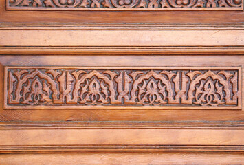 Wall Mural - Wood carving frames with floral ornament. Ancient decorative carved border on wooden surface